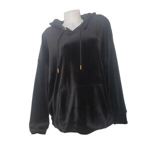 GREEN TEA Black Velour Hooded Pullover Top Womens Size XXL